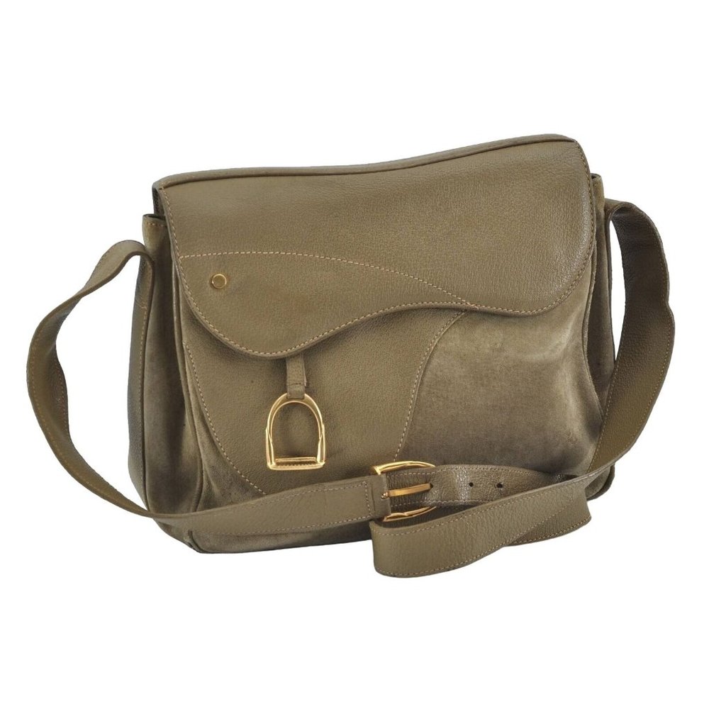 Gucci Stirrup style olive green suede & leather saddle bag cross body